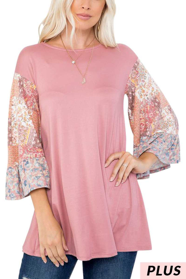 15 CP {Beyond Flirting} Mauve Floral Sleeve Top PLUS SIZE 1X 2X 3X