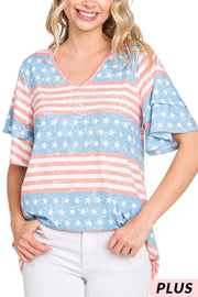 59 PSS {Flying My Flag} Red White Blue Flag Print Top PLUS SIZE XL 2X 3X