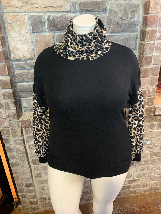 11 CP-A {Cat Ears} SALE!! Leopard Black Top With Mask  PLUS SIZE L XL 2X