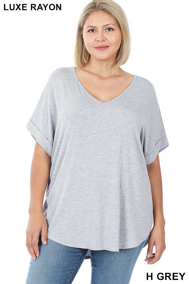 56 SSS-A {Hint of Heather} Light Gray V-Neck Top PLUS SIZE 1X 2X 3X