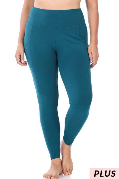 BT-99 {Gym Code} Teal Cotton Pocket Leggings  PLUS SIZE 1X 2X 3X