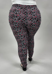 BT-99 {Leopard Life} Grey/Pink Leopard Printed Leggings  EXTENDED PLUS SIZE 3X/5X