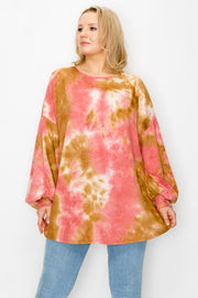 28 PLS {Perfect Company} Pink/Brown Tie Dye Top EXTENDED PLUS SIZE 3X 4X 5X