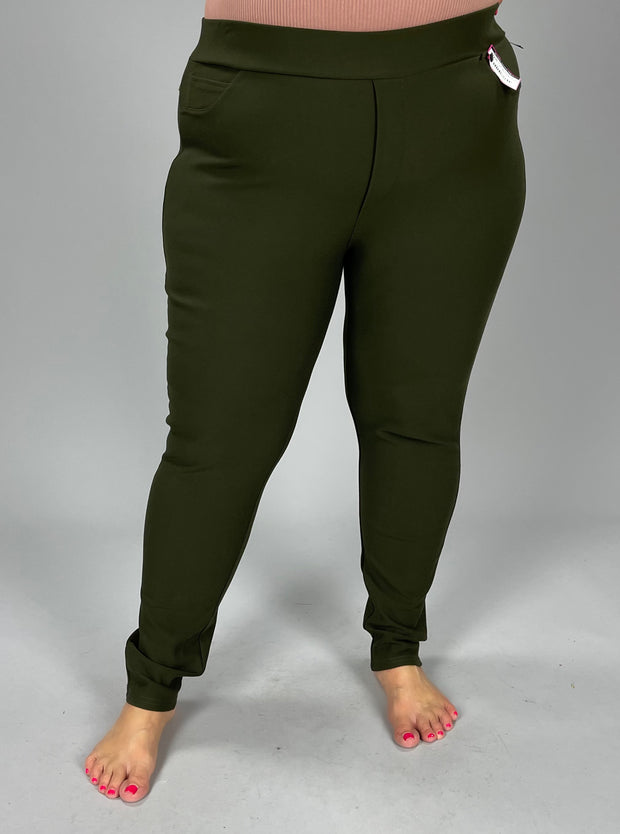 BT-A {Simply Solid} Dark Olive Stretch Pants PLUS SIZE 2X 3X