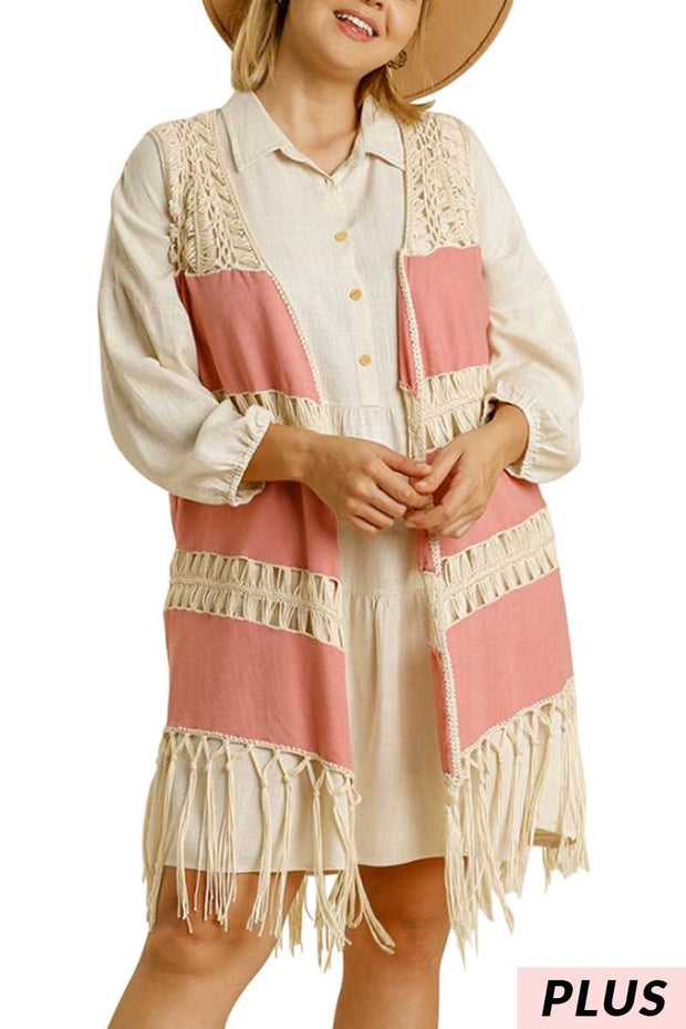 70 OT-C {Lovely Glow} “UMGEE” Mauve Crochet Vest PLUS SIZE XL 1X 2X