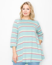 94 PQ-G {Sweet Moment Like This} SALE!! Sage Stripe Print Top PLUS SIZE XL 2X 3X
