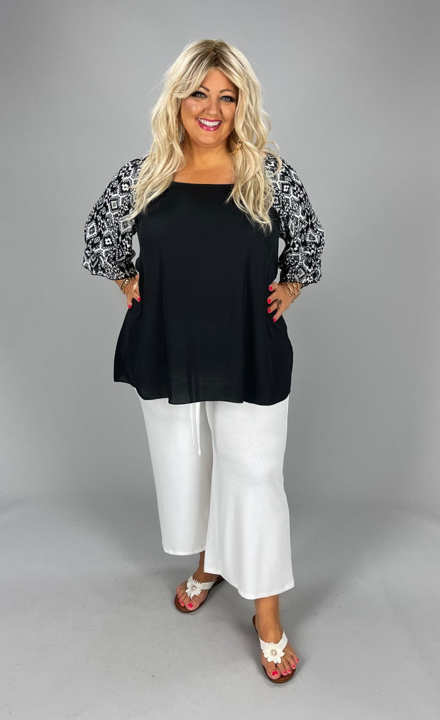 73 OS-A {Express Yourself} Black Aztec Print Top PLUS SIZE 1X 2X 3X