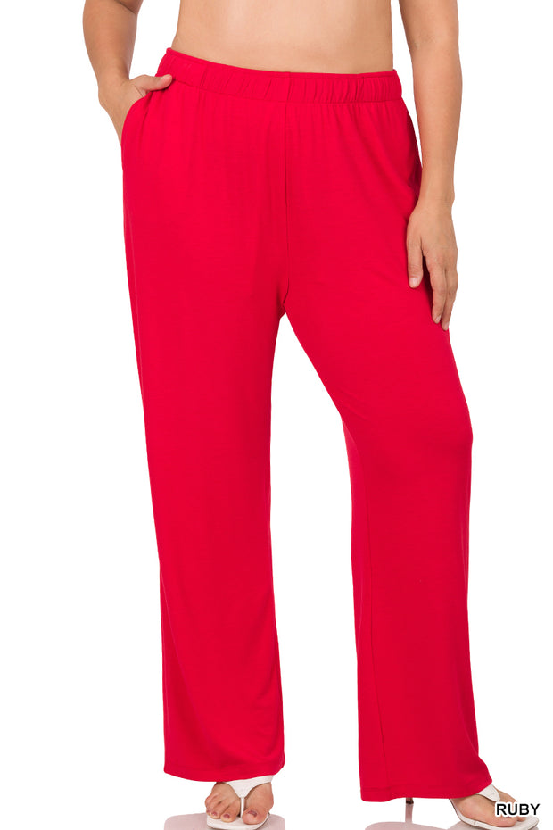 BT-E [Lovely View} Ruby Red Drawstring Lounge Pants PLUS SIZE 1X 2X 3X –  Curvy Boutique Plus Size Clothing