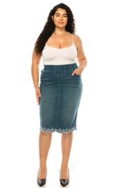 LEG-16 {Putting It Simply} Denim Embroidered Skirt EXTENDED PLUS SIZE 4X 5X