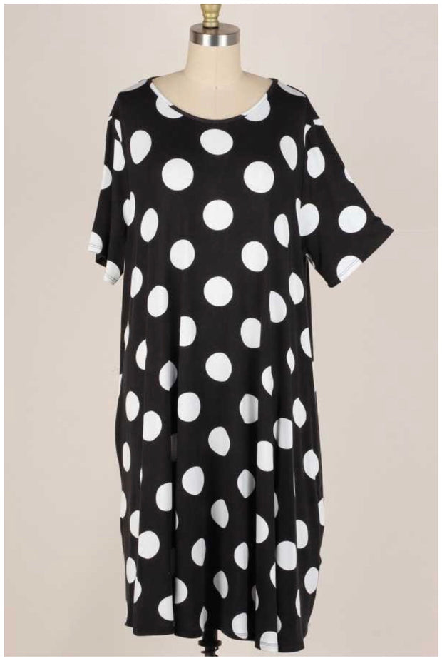 53 PSS-L {Time After Time} Black & White Polka Dot Dress Plus Size XL 2X 3X