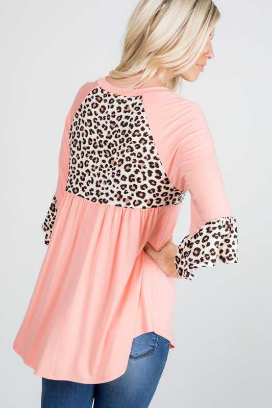 89 CP-B {About The Attention} Peach Leopard Print Top PLUS SIZE XL 2X 3X