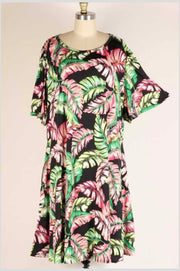 53 PSS-A {BeLeaf It} Black Multi Leaf Print Dress EXTENDED PLUS SIZE 3X, 4X, 5X