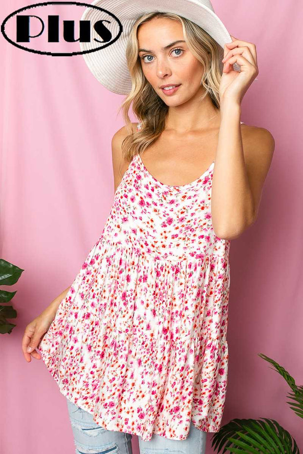 25 SV-M {Feeling Cute} Blush Floral Tiered Top PLUS SIZE 1X 2X 3X