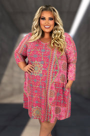 54 OR 57 PQ {Free Your Mind} SALE! Fuchsia/Lime Green Print Dress PLUS SIZE 1X 2X 3X