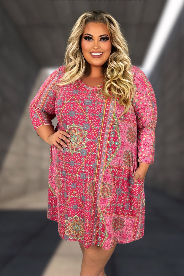 54 OR 57 PQ {Free Your Mind} SALE! Fuchsia/Lime Green Print Dress PLUS SIZE 1X 2X 3X
