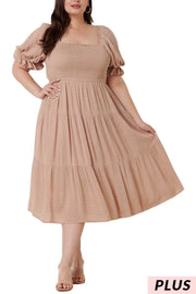 LD-F {Weekend Memories} Taupe Smocked Dress PLUS SIZE XL 1X 2X