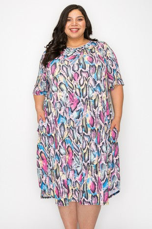 70 PSS {Stay Wild And Free} Multi-Color Snake Print Dress EXTENDED PLUS SIZE 4X 5X 6X