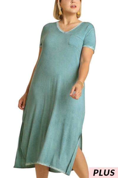 LD-E {Sweet Charm} UMGEE Dusty Teal Mineral Washed Dress PLUS SIZE XL 1X 2X SALE!!