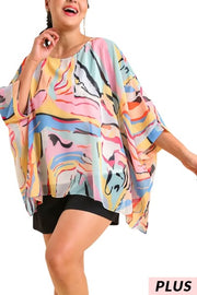 86 OR 33 PSS-D {Just Having Fun} Umgee Pink Mix Print Lined Top PLUS SIZE XL 1X 2X