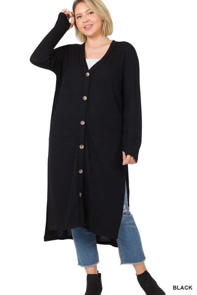 25 OT-T {Close To You} Black Ribbed SALE!!  Button Up Duster PLUS SIZE 1X 2X 3X