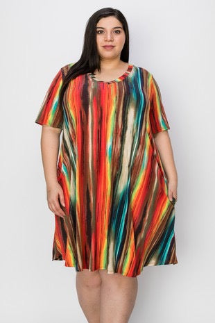 75 PSS-C {Forever Admired} Multi-Color Print V-Neck Dress EXTENDED PLUS SIZE 3X 4X 5X