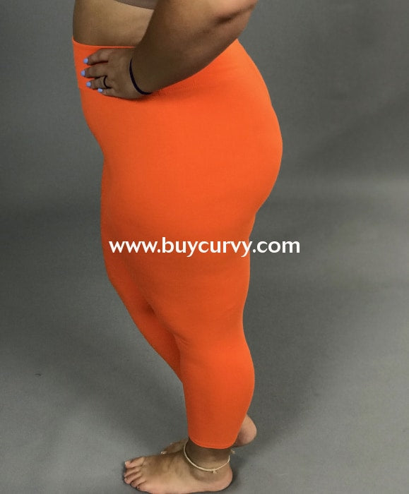 LEG-78 {Born For Greatness) Neon Orange Butter Soft Full Length Leggings Plus Size