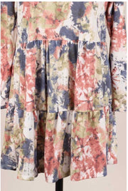 49 PLS-C {Finding Love} Ivory Green Blue Abstract Tiered Dress PLUS SIZE XL 2X 3X