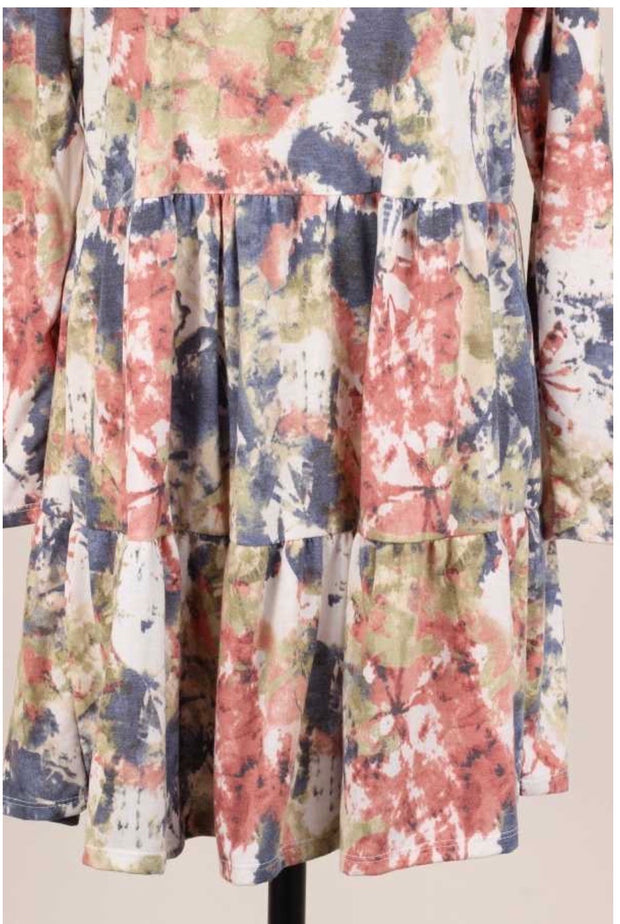 49 PLS-C {Finding Love} Ivory Green Blue Abstract Tiered Dress PLUS SIZE XL 2X 3X