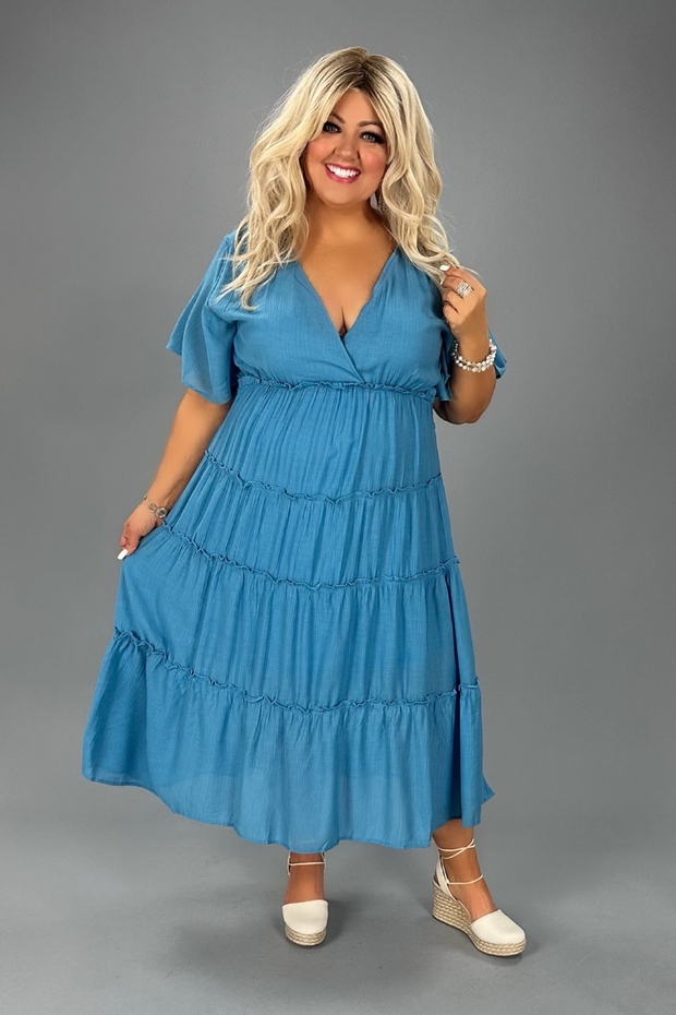 LD-A {Better On Me} Umgee IndigoTiered Lined Dress PLUS SIZE XL 1X 2X