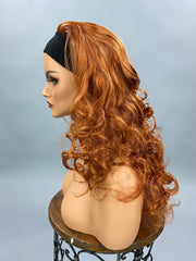 {Scarlett} Copper Red Long Curly Headband Wig