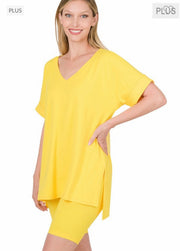 53 SET-X {Set The Curvy} Yellow V-Neck Short Set PLUS SIZE 1X 2X 3X