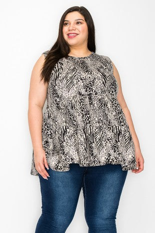 34 SV {Attitude For Days} Black/Taupe Animal Print Top EXTENDED PLUS SIZE 3X 4X 5X