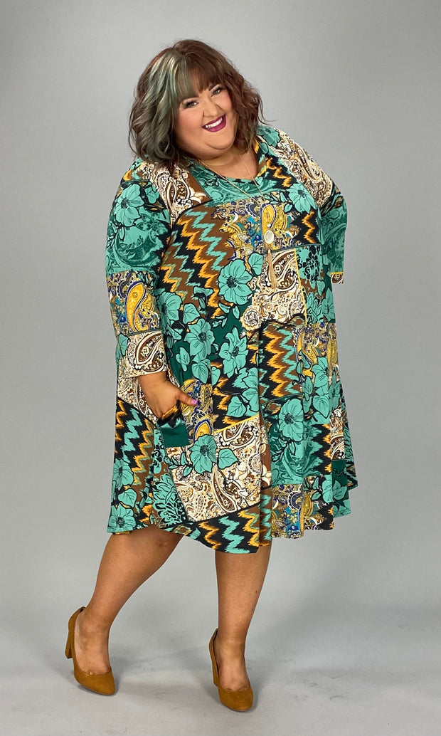 95 PQ-Z {Wear Your Confidence} Green Floral Print Dress  SALE!!!    EXTENDED PLUS SIZE 3X 4X 5X