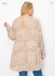 18 PLS-D {Hold That Thought} Ivory/Taupe Animal Print Top EXTENDED PLUS SIZE 3X 4X 5X