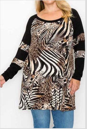 23 CP-B {Caught In The Wild}  Black/Brown Leopard Tunic EXTENDED PLUS SIZE 4X 5X 6X