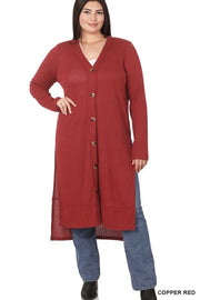 23 OT-M {Close To You} Copper Red Ribbed Button Up Duster SALE!!! PLUS SIZE 1X 2X 3X