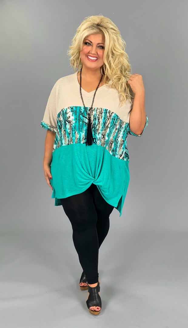 CP-S ( Wild Side) Mint & Beige Snake Skin Printed Top PLUS SIZE XL, 1X, 2X