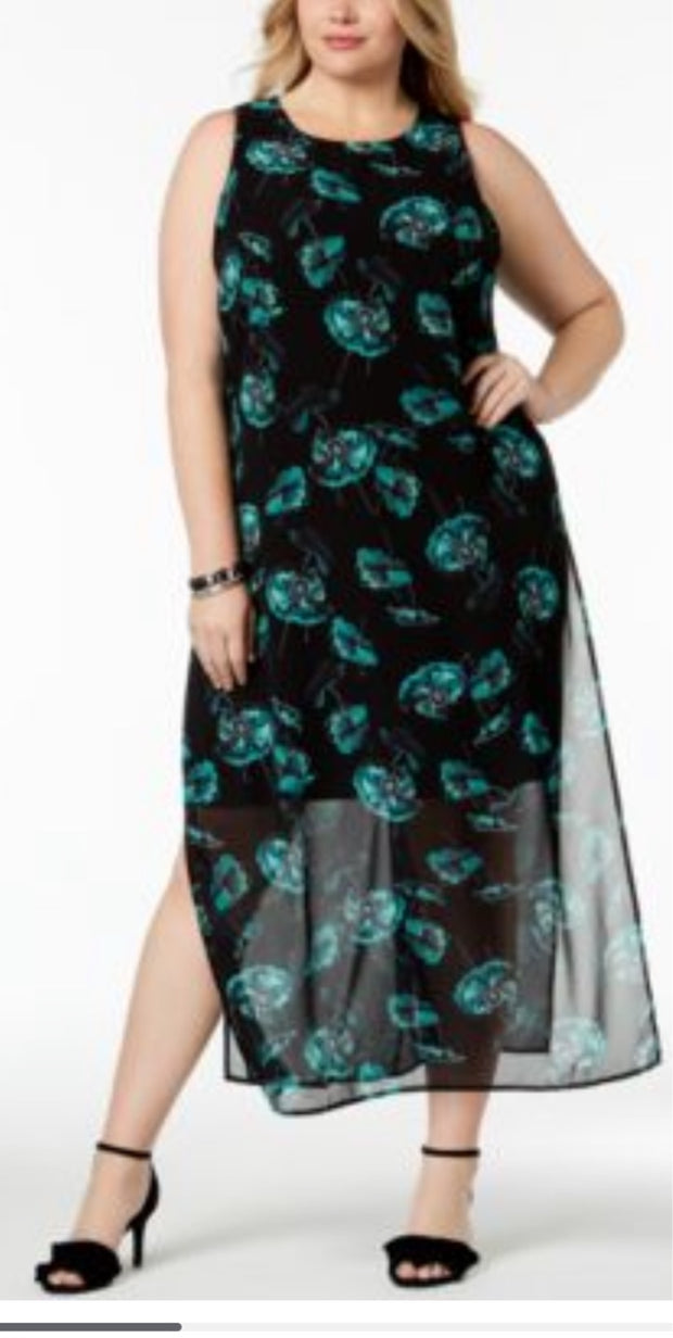 LD-D  M-109 {Alfani} Green Floral Maxi Dress Retail $109.50 PLUS SIZE 16W  20W