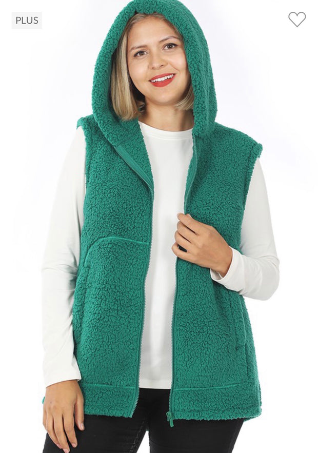 63 OT-P {Looking For Fun} Hunter Green Sherpa Hooded Vest SALE!!!  PLUS SIZE 1X 2X 3X