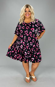 84 PSS-Y {Time For Beauty} Black/Pink Print Tiered Dress PLUS SIZE 1X 2X 3X