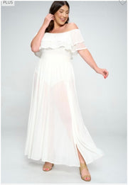 LD-T {Hold The Applause} Ivory SALE!  Mesh Off Shoulder Dress PLUS SIZE 1X 2X 3X