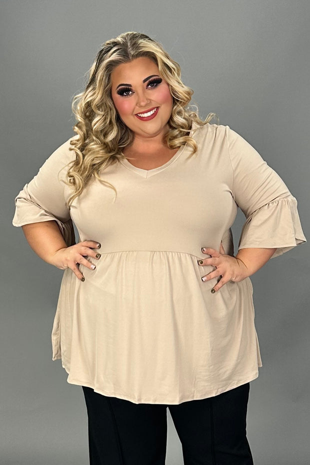 29 SQ  {Capture Simplicity} Lt. Taupe Babydoll V-Neck Top EXTENDED PLUS SIZE 3X 4X 5X