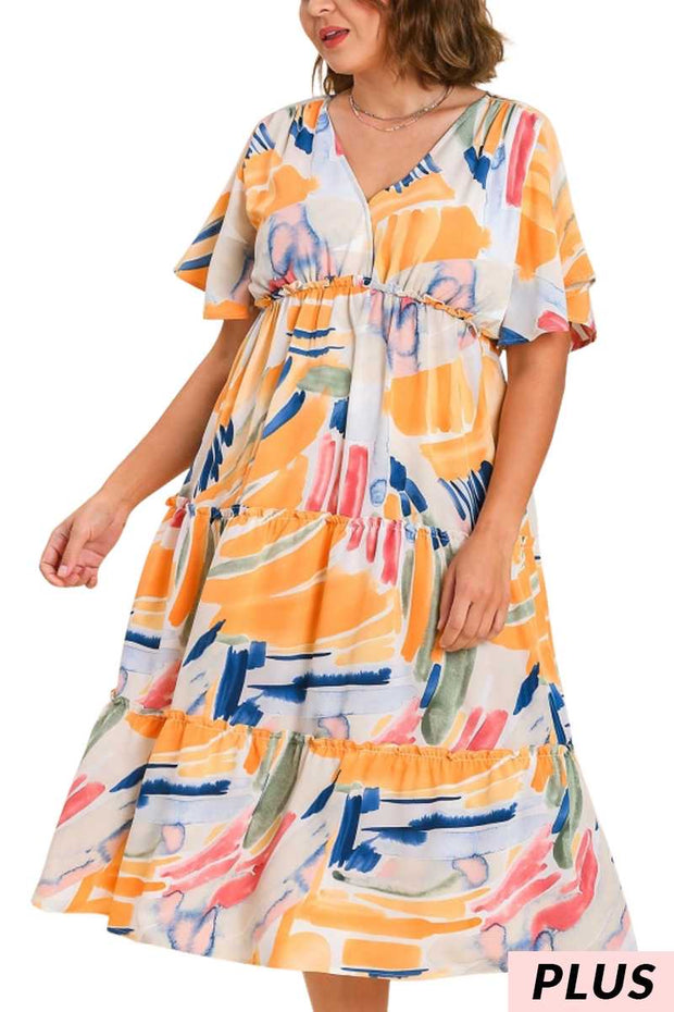 LD-M {Art Inspiration} Umgee Tangerine Tiered Midi Dress PLUS SIZE XL –  Curvy Boutique Plus Size Clothing