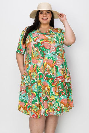 94 PSS {In Your Thoughts} Green/Yellow Paisley Floral Dress EXTENDED PLUS SIZE 3X 4X 5X