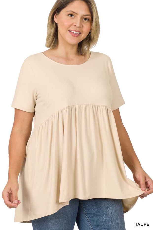 68 SSS-W {Blessed With Curvy} Taupe Babydoll Tunic PLUS SIZE 1X 2X 3X