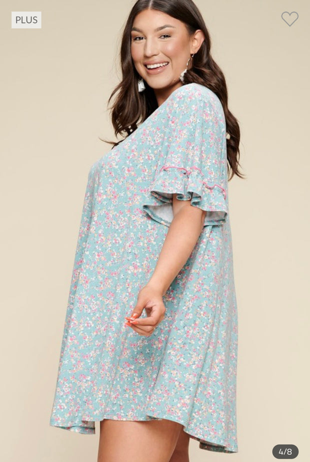 49 PSS-D {Easy To Love} Teal Floral Soft Dress PLUS SIZE 1X 2X 3X