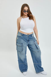 LEG-99 {Ms Cello} Mid-Waisted Washed Denim Skater Jeans EXTENDED PLUS SIZE 14 16 18 20 22
