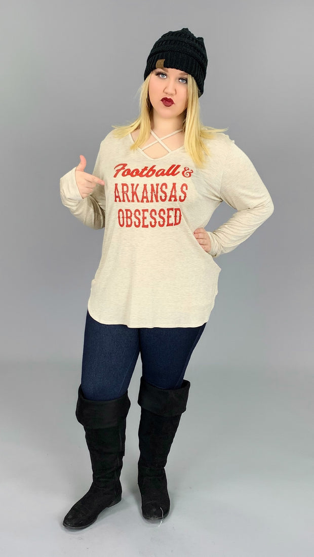 GT-M {Football & Arkansas Obsessed} Beige Printed Top