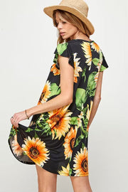 30 PSS-A {Sunflower Fun Flower} Black Printed Dress PLUS SIZE 1X 2X 3X