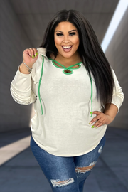12 HD-O {Trust Your Gut} Oatmeal Hoodie w/Kelly Green Piping PLUS SIZE XL 2X 3X
